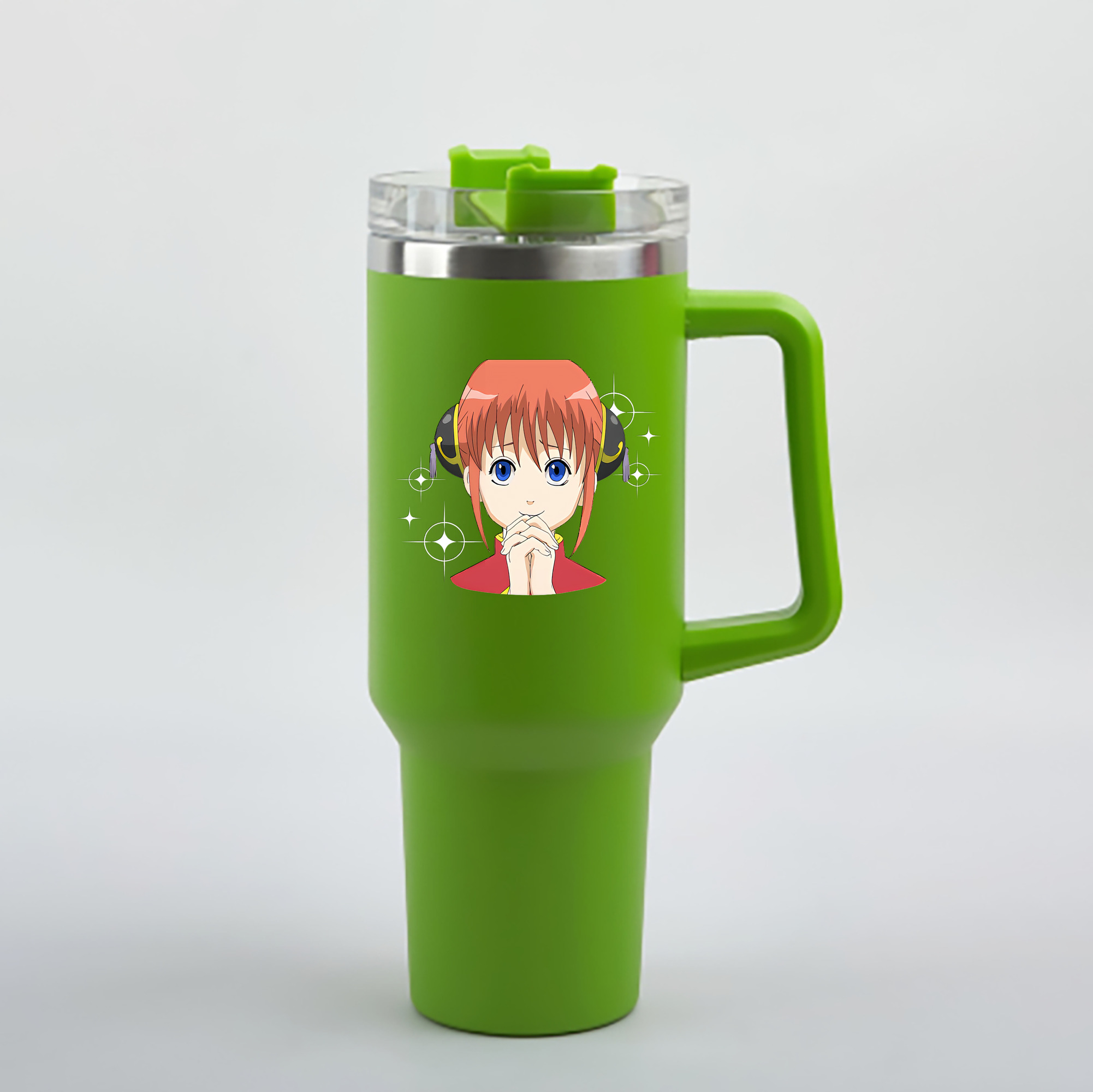 （画像用） ぎんたま 坂田銀時（さかたぎんとき） 神楽 志村新八（しむら しんぱち） GINTAMA Sakata Gintoki Kagura Shimura Shinpachi 1200mL車用タンブラー - クリスタルステッカー（プラスチックストロー付き）